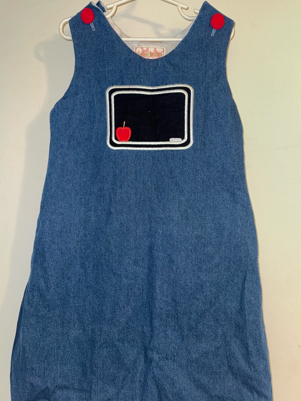 Girls' Denim Jumper Dress with Red Apple Accent